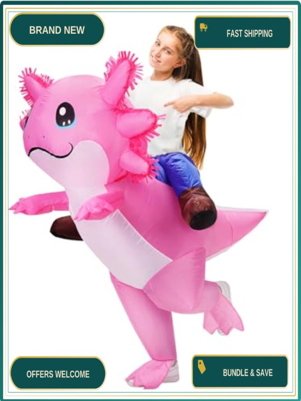 Inflatable Axolotl Costume for Kids Blow Up Halloween Cosplay Party